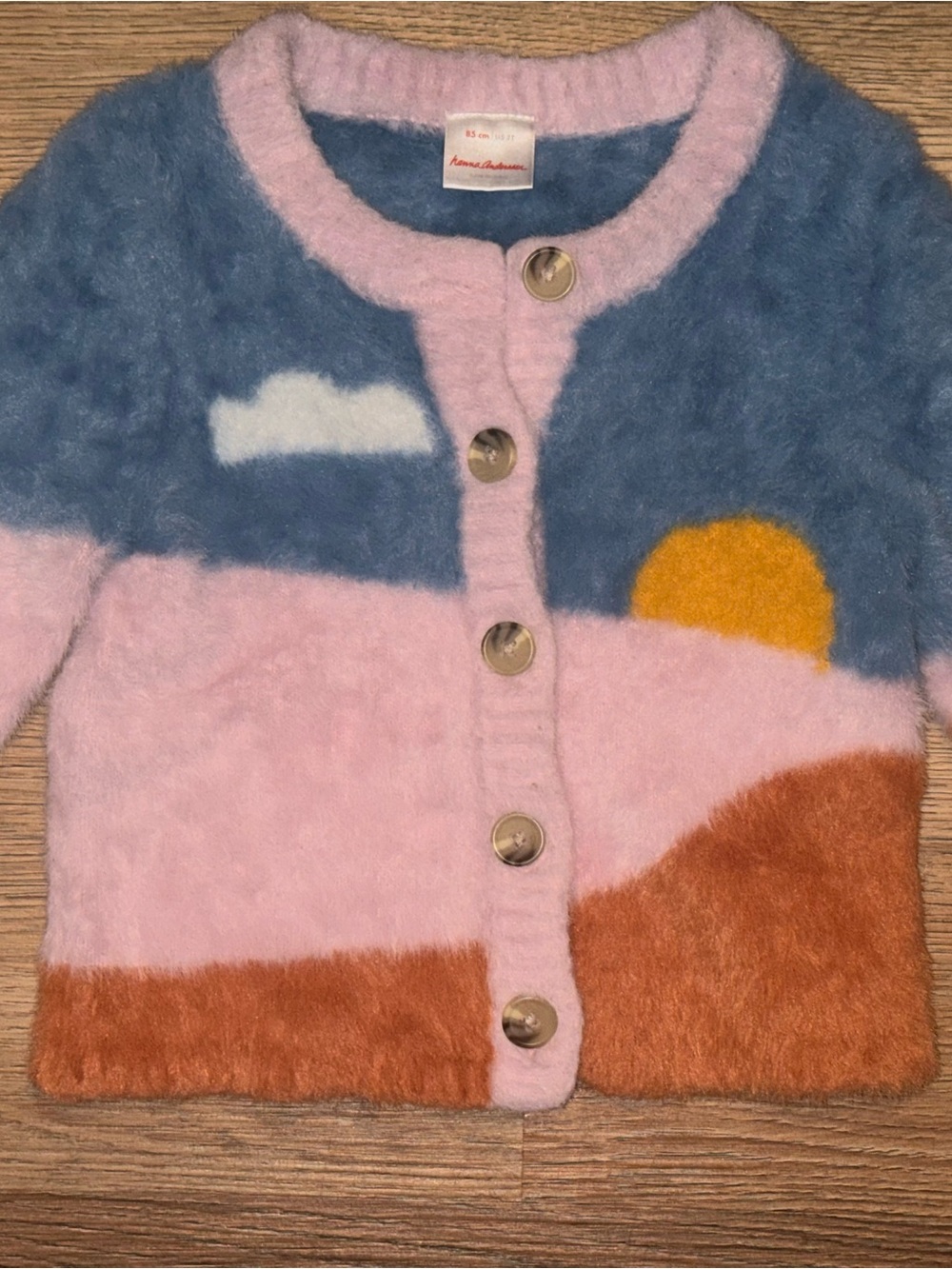 Hanna Andersson Sunrise Motif Fuzzy Knit Cardigan - Pink Blue Orange Brown